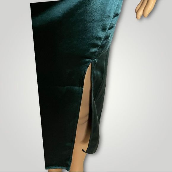 Skies Are Blue Hunter Green Satin One Shoulder Dress - Picture 7 of 7